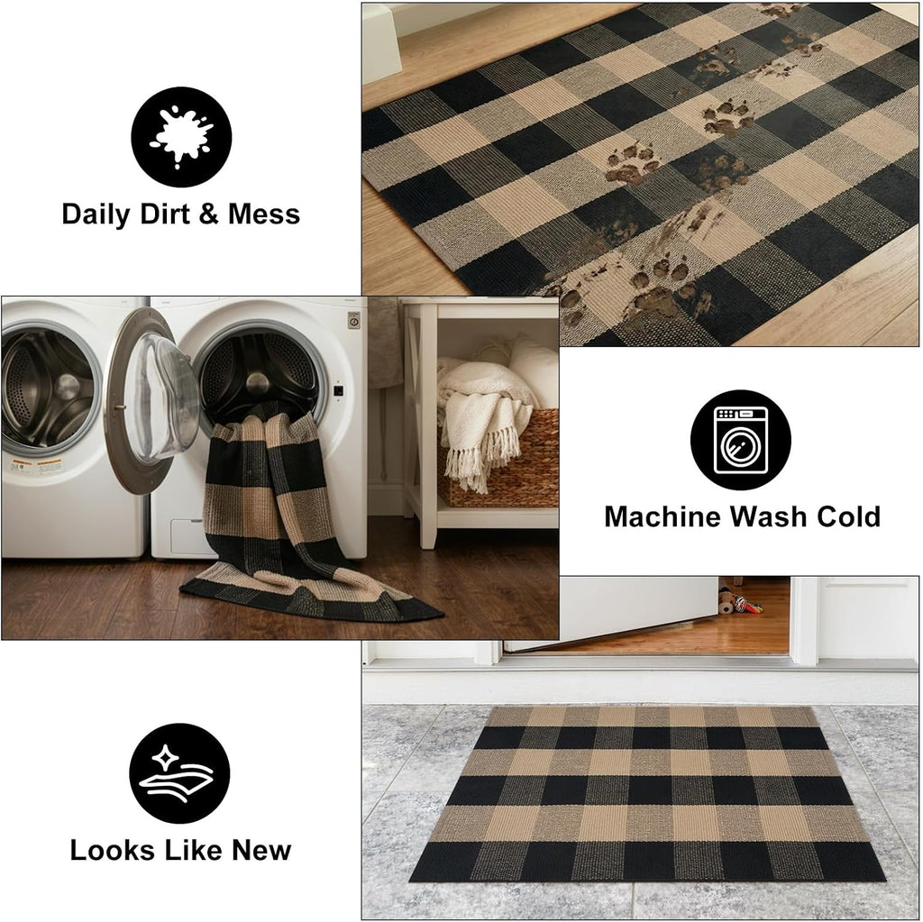 Fall Front Door Mat 24"x51" Buffalo Plaid Checkered Outdoor Rug