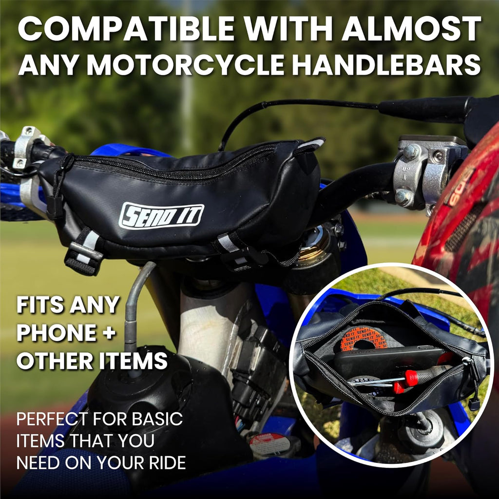 Waterproof Dirtbike Handlebar Bag | Compact Motorcycle Handle Bar Storage Pouch | Universal Fit Dirt Bike Bag for Trail & Adventure Riding | Durable Surron Bar Bag