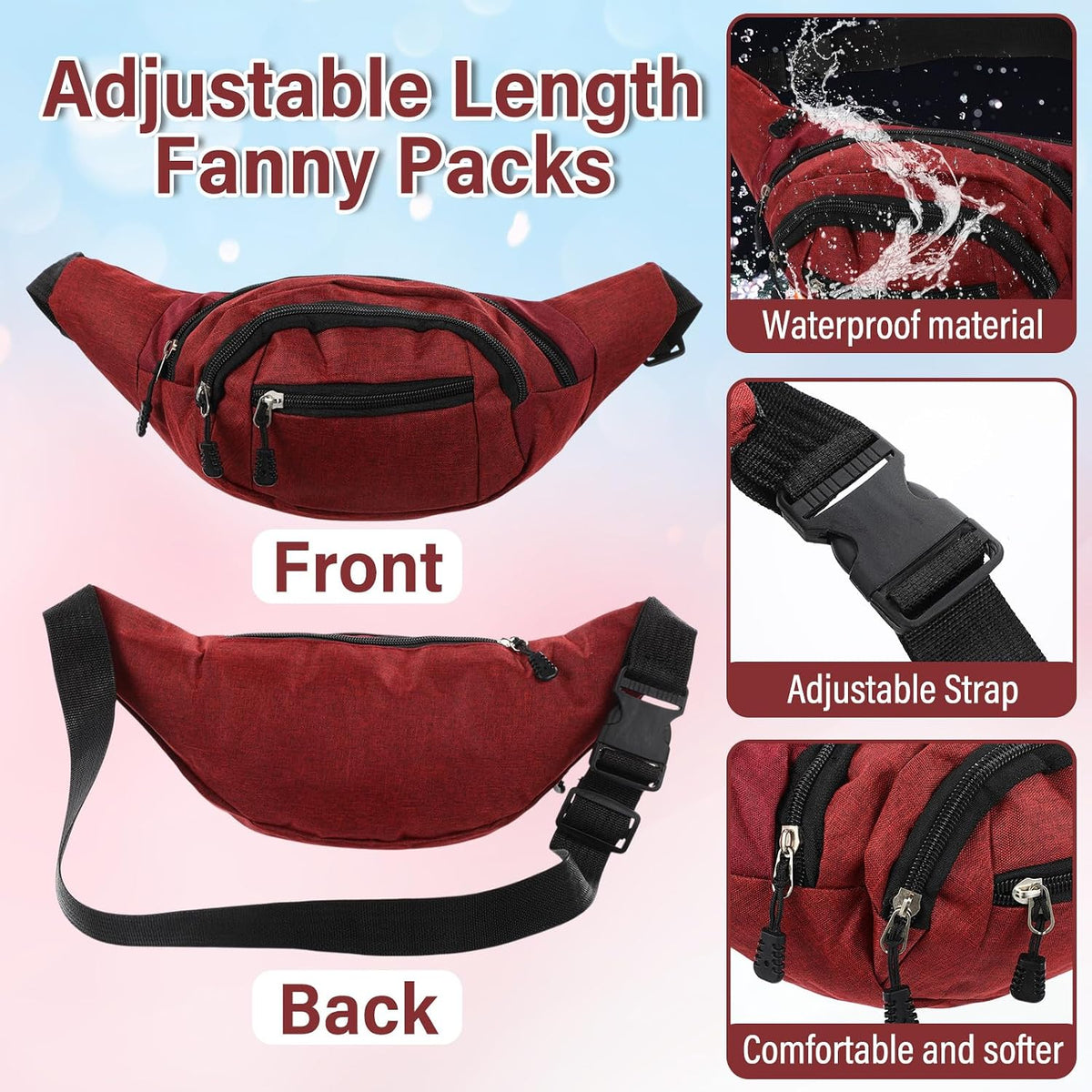 Kajaia 14 Pcs Fanny Pack Bulk Waterproof Waist,Classic Style,Mixed Color