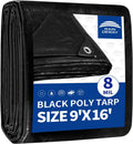 RAINDEWAY Black Tarp 9x16 Feet 8 Mil Multipurpose Waterproof Tarps