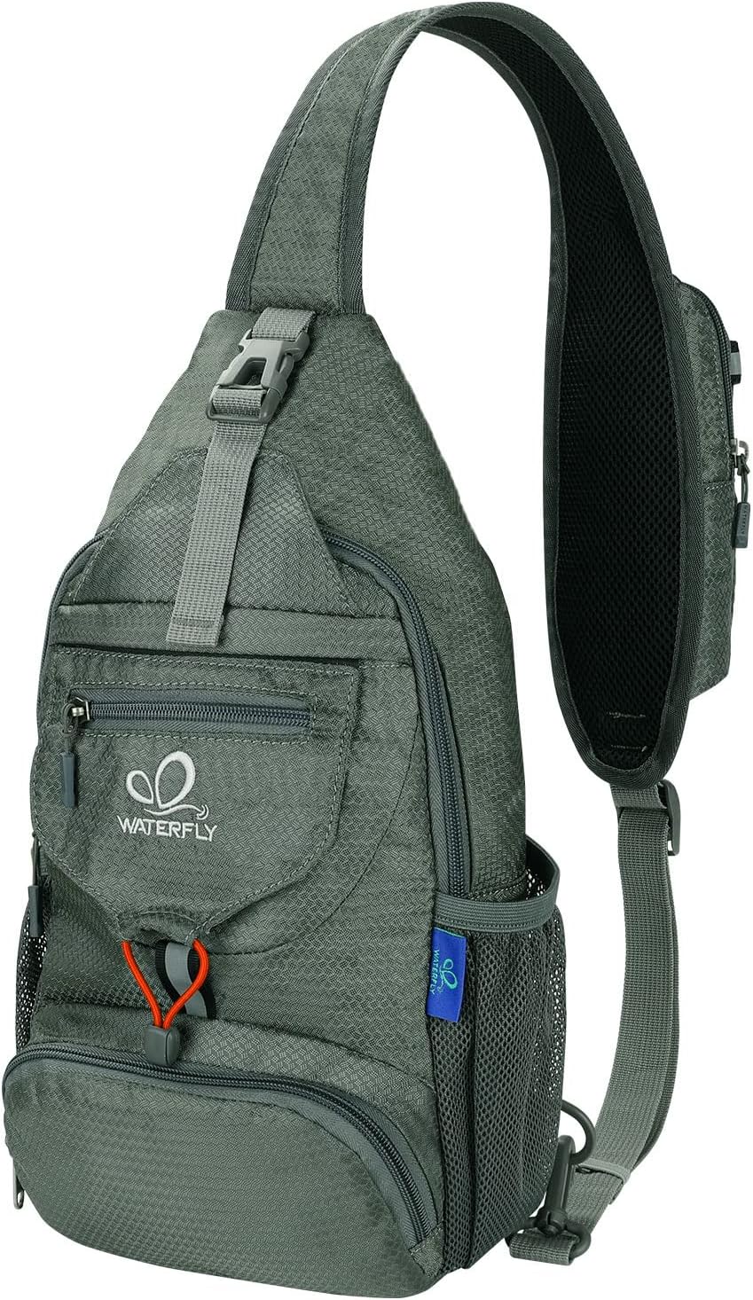 WATERFLY Packable Small Crossbody Sling Backpack Shoulder Chest Bag Daypack for Hiking Traveling Grey
