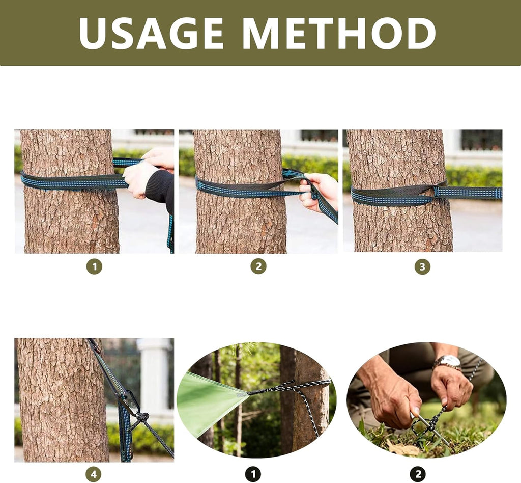 Camping Hammock with Rain Fly Tarp Mosquito Net Heavy Duty Tree Straps Portable Double Parachute Hammock Tent Waterproof Rainfly Set 660lbs Maximum Weight