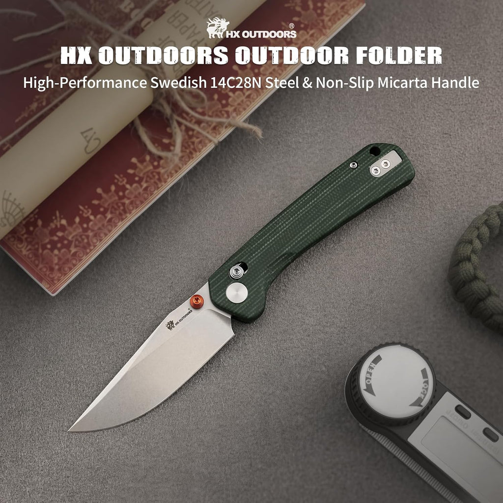 HX OUTDOORS 2.96"" pocket Knife Crossbar Lock Clip 14C28N Blade Micarta Handle