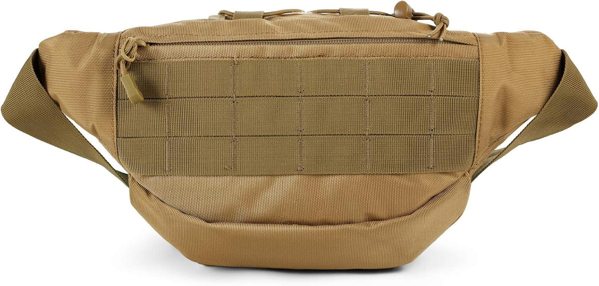 SOWHUP Tactical Fanny Pack,Military Waist Bag Pack with U.S Patch Utility Hip Belt Bumbag for Outdoor Fishing Hiking (Tan(4 Zipper Pockets))