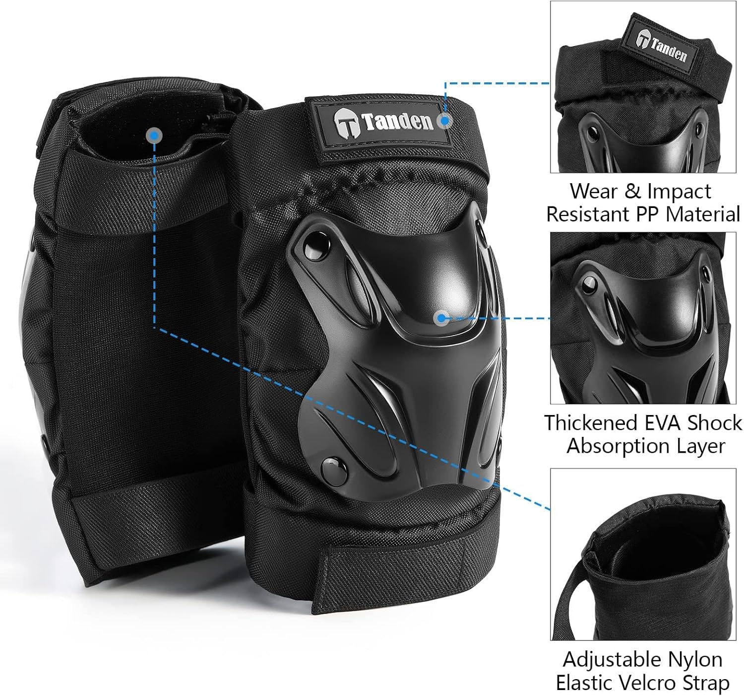 Tanden Skating Protective Gear Knee and Elbow Pads Wrist Guards for Roller Skating Skateboarding, Skate Pads Adult Knee Pads
