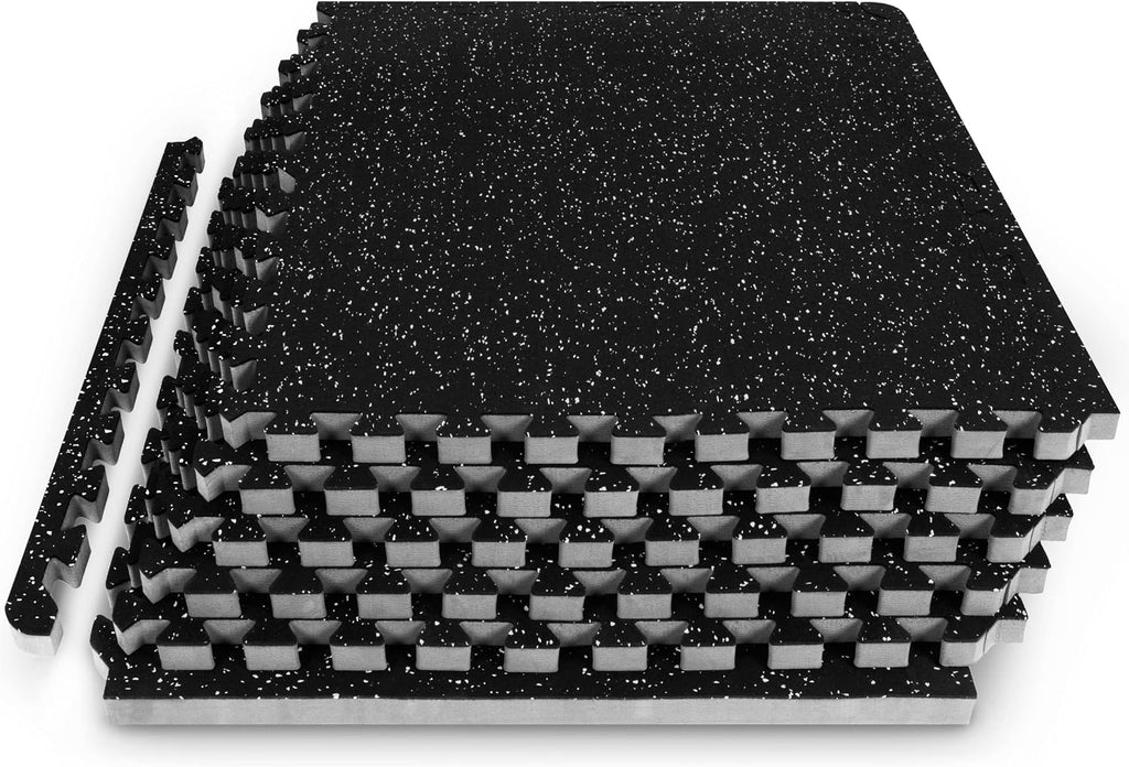 ProsourceFit Rubber Top Exercise Puzzle Mat ¾-inch, EVA Foam, Protective Interlocking Tiles for Home Gym Equipment and Workouts; Grey, 24 SQ FT, 6 Tiles