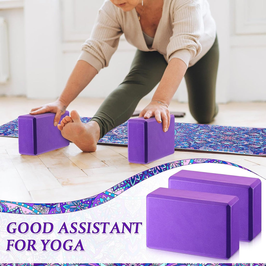 Tinideya 3 Pcs Yoga Mat and Blocks Set 6mm Non Slip Strap