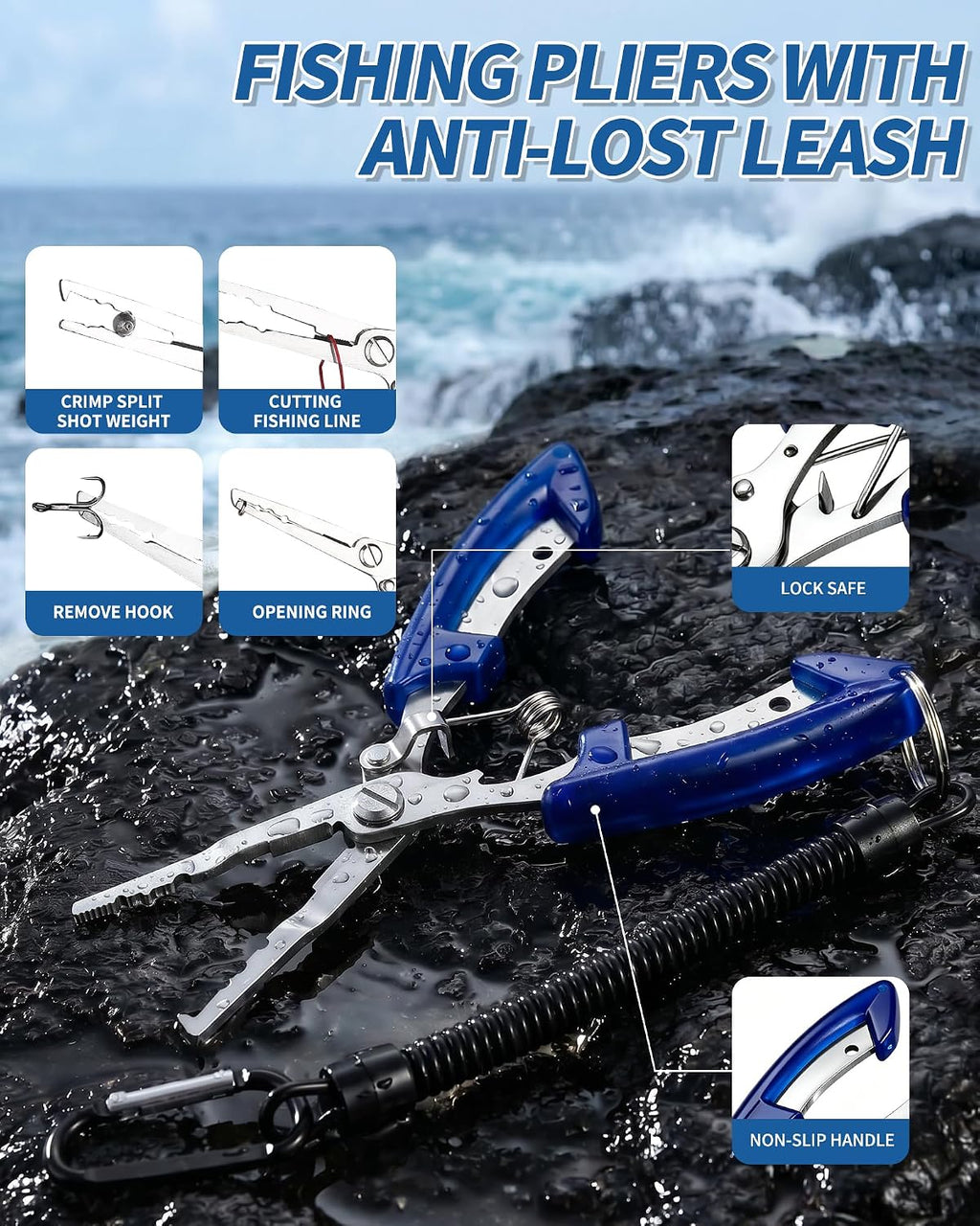 Fishing Tool Kit - Fishing Pliers, Hook Remover, Fish Gripper，Fish Scale, Fish Knife, Saltwater Fishing Gear with Sharpeners, Best Gifts for Men