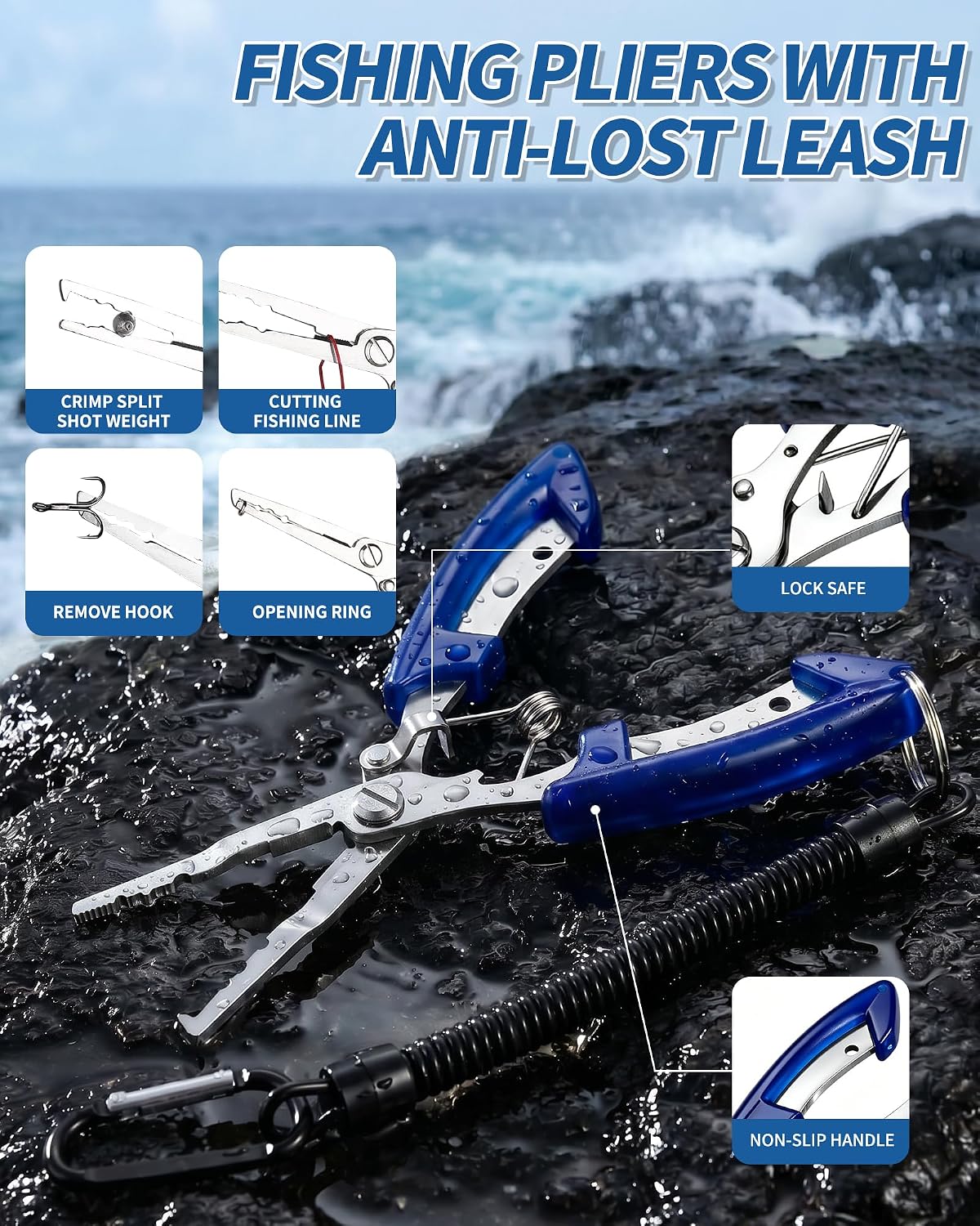 Fishing Tool Kit - Fishing Pliers, Hook Remover, Fish Gripper，Fish Scale, Fish Knife, Saltwater Fishing Gear with Sharpeners, Best Gifts for Men