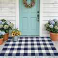 MUBIN Cotton Buffalo Plaid Rug, 3' x 5' Navy Blue White Outdoor Rug Front Door Decorative Mat, Washable Doormat Foldable Area Rug Layered Door Mats Rug for Front Porch, Entryway, Patio