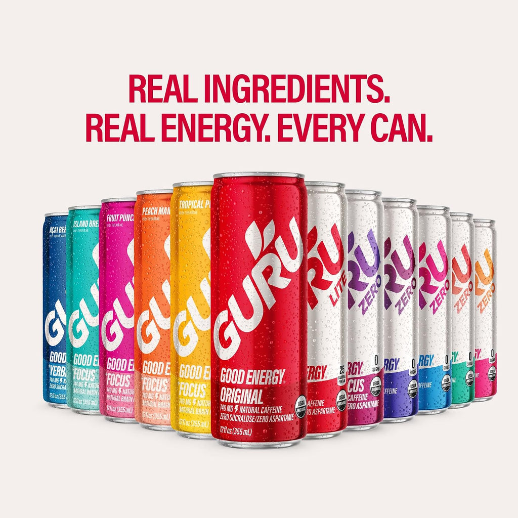 GURU Organic Energy Drink, Original, Natural Caffeine, 12 Fl Oz, 24 Pack
