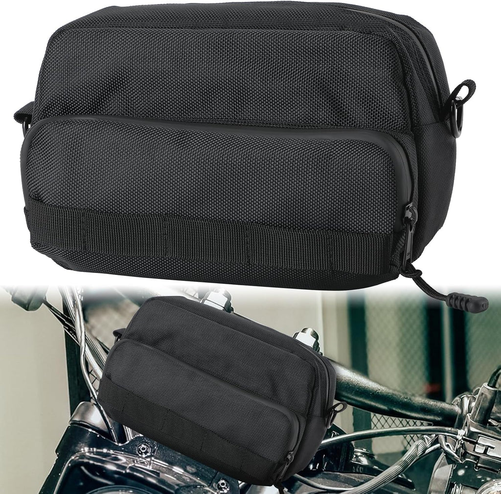 Universal Motorcycle Handlebar Bag, Motorcycle Bag Handlebar Tool Bag Fit for Front Fork Handle Bar Sissy Bar Motorbike Dirt Bike Bicycle Snowmobile Quad ATV