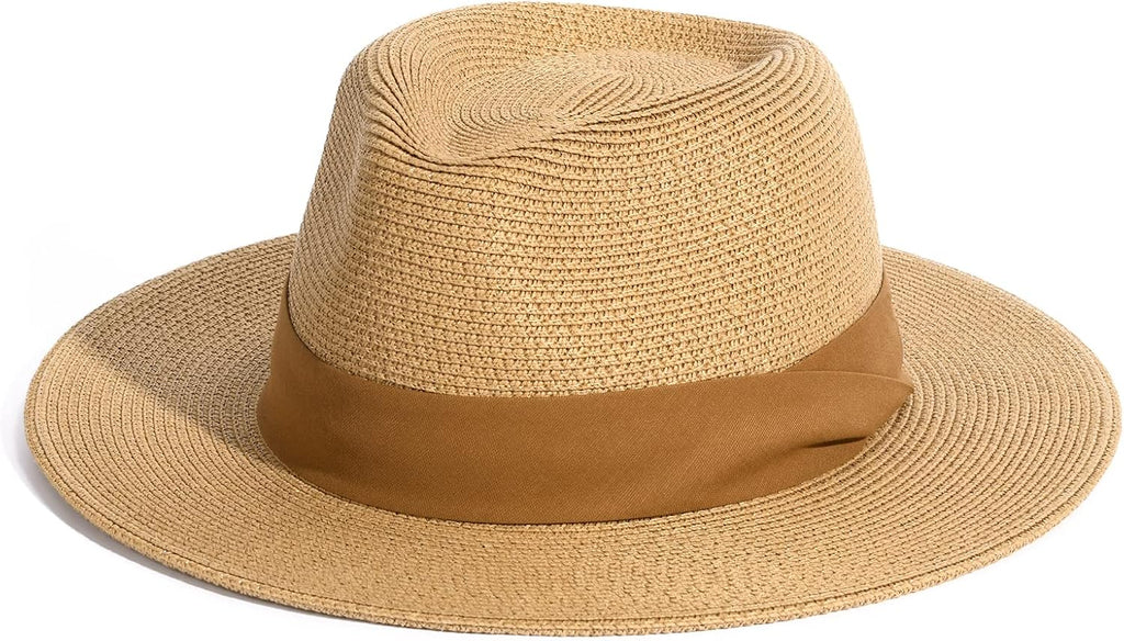 FURTALK Womens Mens Wide Brim Straw Panama Hat Fedora Summer Beach Sun Hat