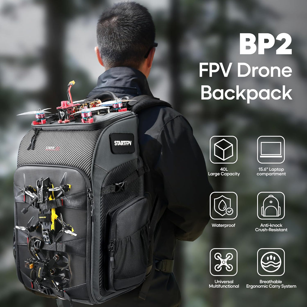 FPV Drone Backpack -40L Ultimate All-in-One Professional Travel Camera Case for FPV Racing Quadcopter/DJI Drone/Tripod/15.6" Laptop Combo with Waterproof Rain Cover & 2 Battery Tool Kit Bags