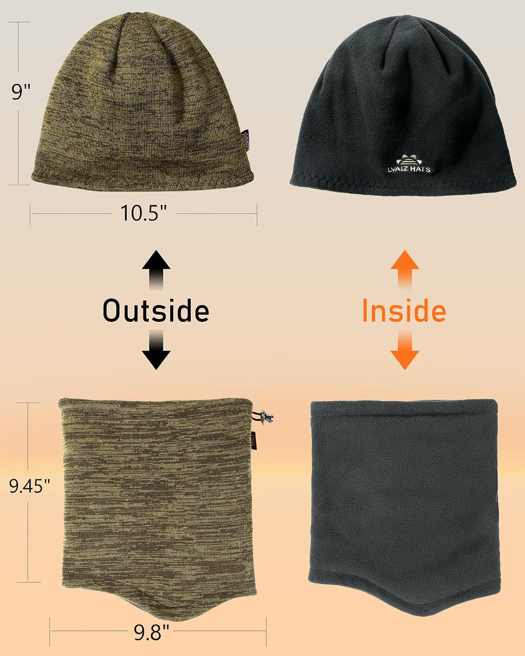 Winter Beanie Hat Scarf Set for Men Women Fleece Lined Warm Windproof Ski