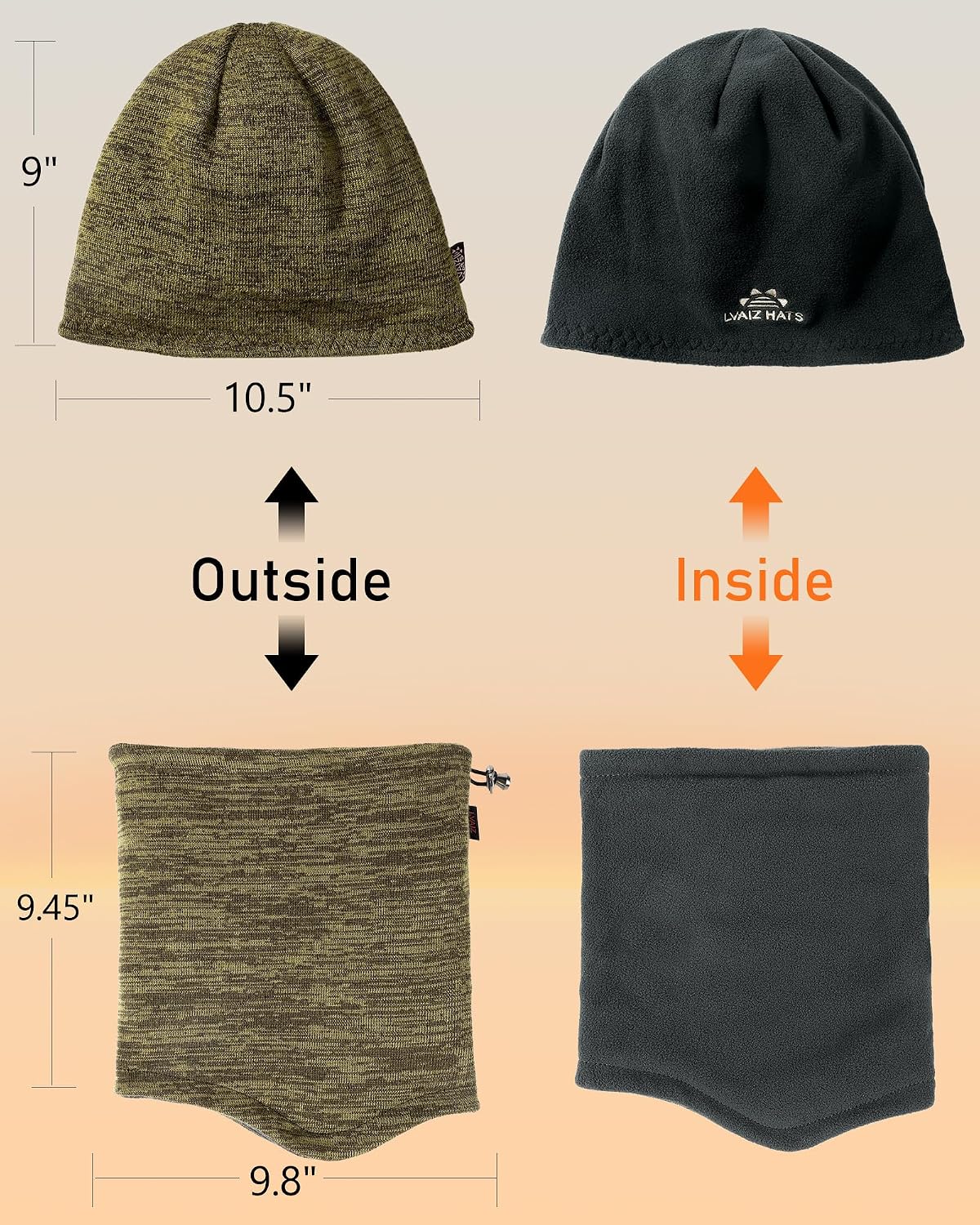 Winter Beanie Hat Scarf Set for Men Women Fleece Lined Warm Windproof Ski