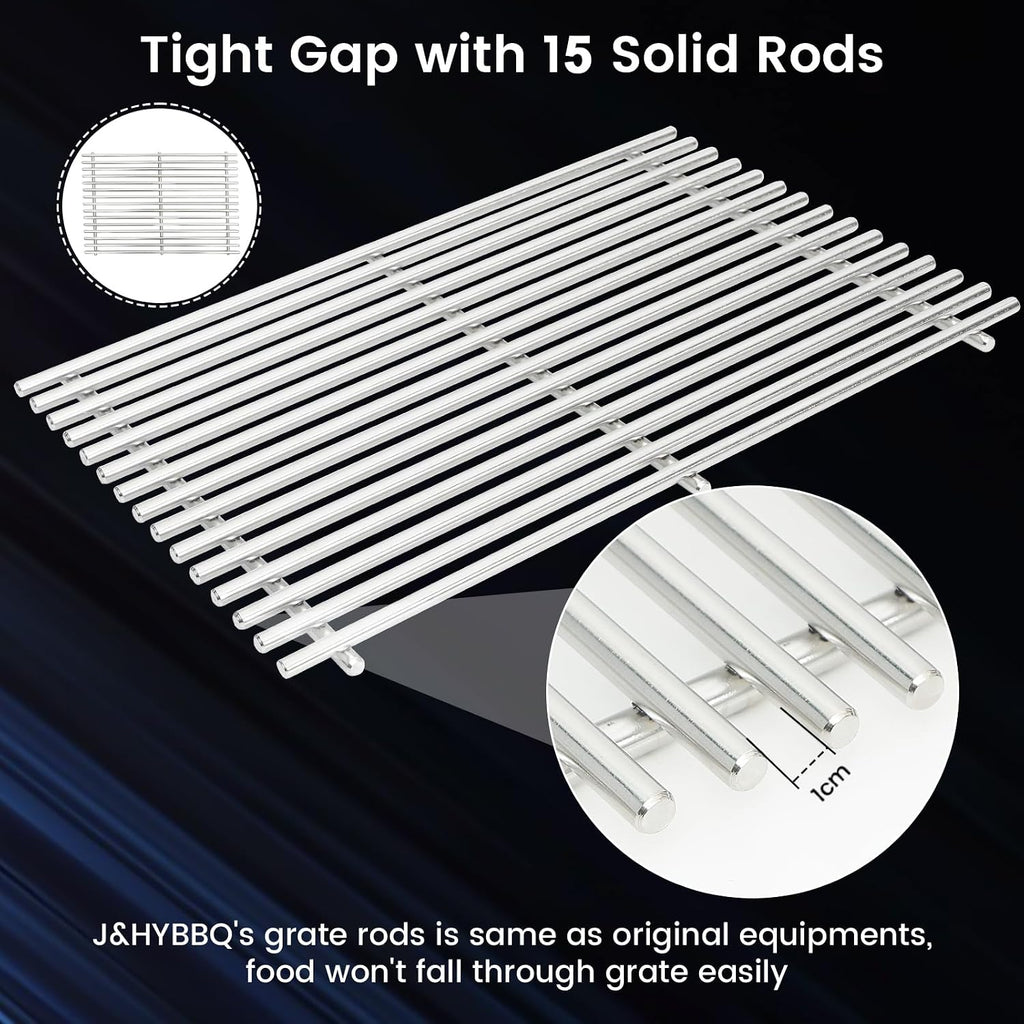 J&HYBBQ 17.4" Grill Grates for Weber Spirit 300 Series E310 E315 E320 E330 S310 S315 S320 S330, 9mm 304 Stainless Steel Parts Fit Genesis Silver Gold Spirit 700 900, 2 Pack