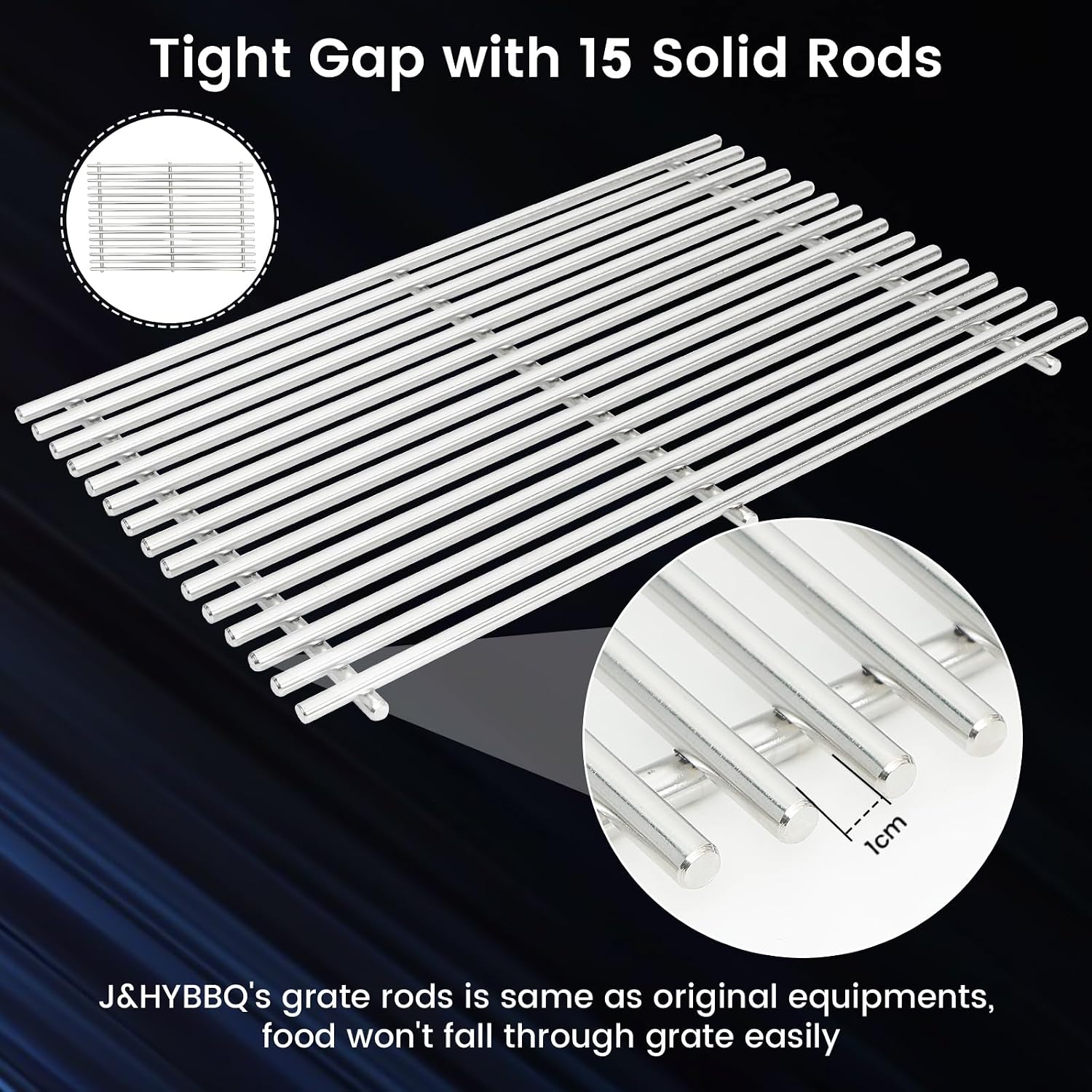 J&HYBBQ 17.4" Grill Grates for Weber Spirit 300 Series E310 E315 E320 E330 S310 S315 S320 S330, 9mm 304 Stainless Steel Parts Fit Genesis Silver Gold Spirit 700 900, 2 Pack