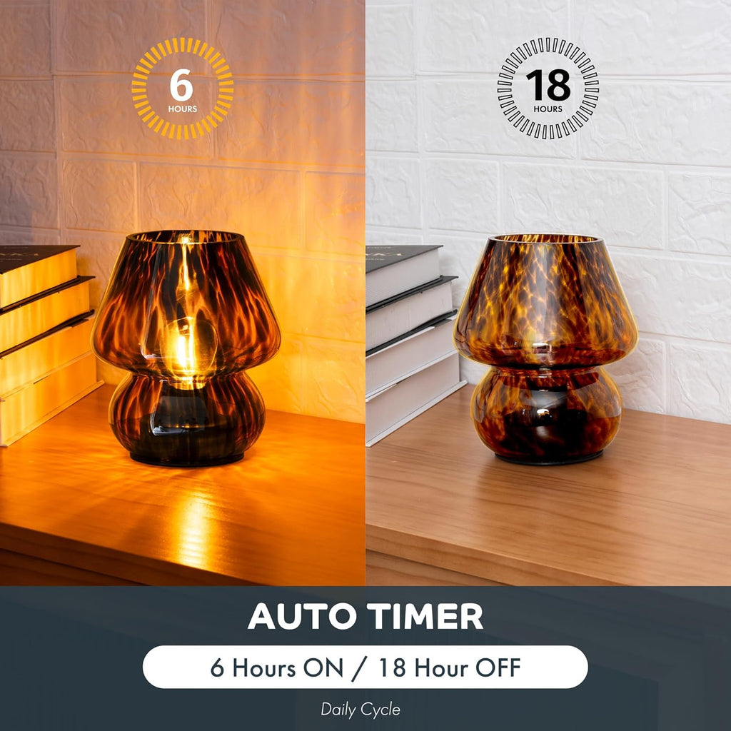 ULAROOM Battery Operated Mushroom Lamp - Vintage Small Table Lamp with Timer, Cordless Bedside Nightstand Lamp, Glass Battery Powered Lamp for Bedroom Kitchen Living Room Shelf Decor Aesthetic Amber