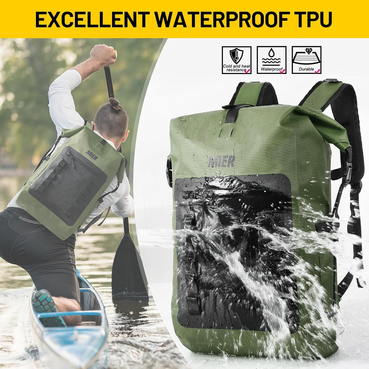 MIER Roll Top Waterproof Backpack Floating Dry Bag for Men Women