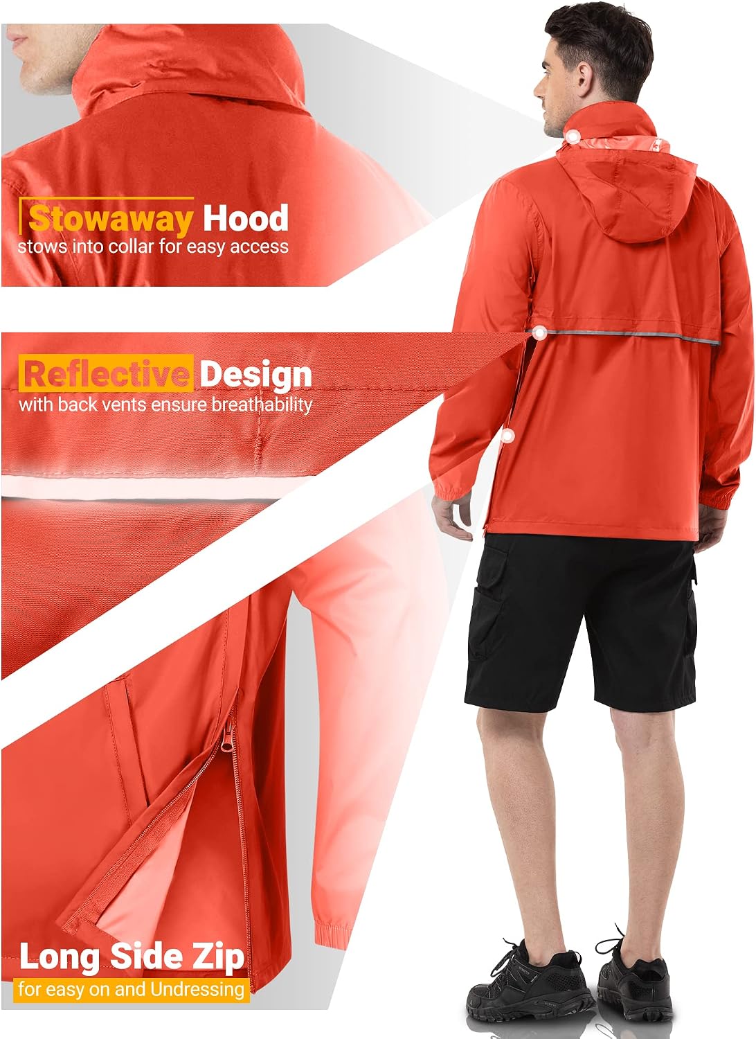 Outdoor Ventures Men's Rain Jacket Waterproof Lightweight Packable Pullover