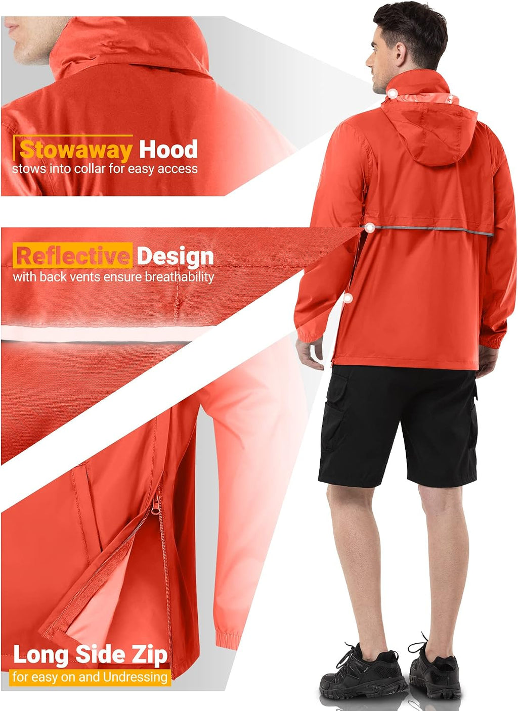 Outdoor Ventures Men's Rain Jacket Waterproof Lightweight Packable Pullover