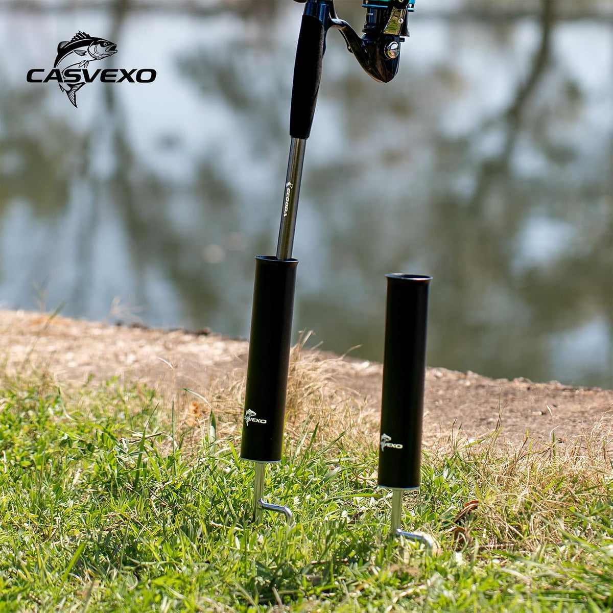 2/4 Pack Upgraded Fishing Pole Holder, Aluminum Fishing Rod Holder for Ground, Rod Holders for Bank Fishing, Free Alarm Bells