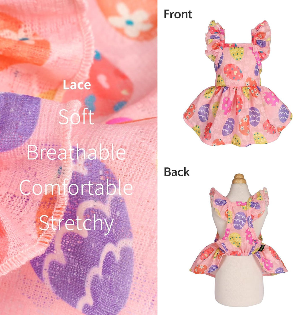 Fitwarm Easter Egg Dog Dress, Holiday Dog Clothes for Small Dogs Girl, Pet Easter Outfit, Pink, Yellow, Purple, Medium