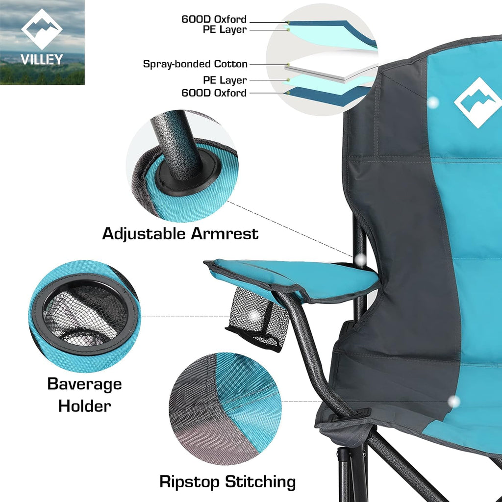 VILLEY Oversized Folding Camping Chair, Portable Outdoor Seat