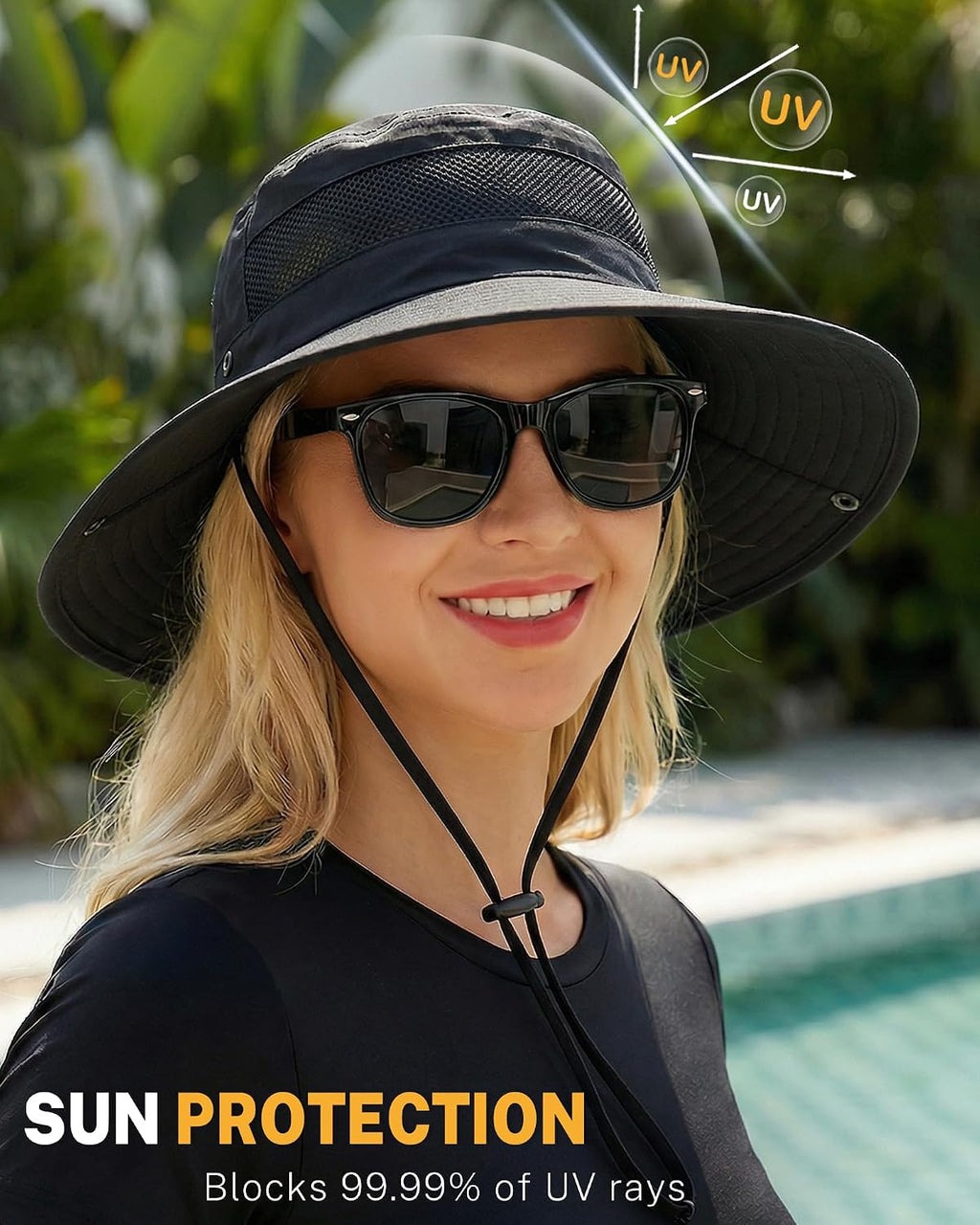 Women's Sun Hat Sun Protection Wide Brim Bucket with Ponytail Hole Summer