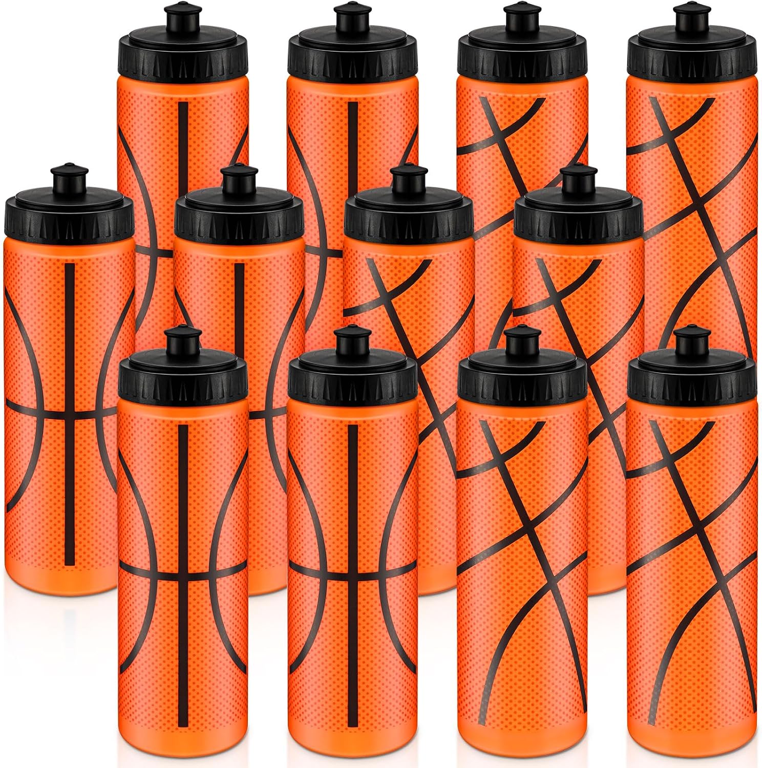 12 / 24 Pack Sports Water Bottles 20 oz Bottle Basketballs Party Favors Reusable Sports Squeeze Water Bottle for Party Favor Players Lovers Team Gifts Gym