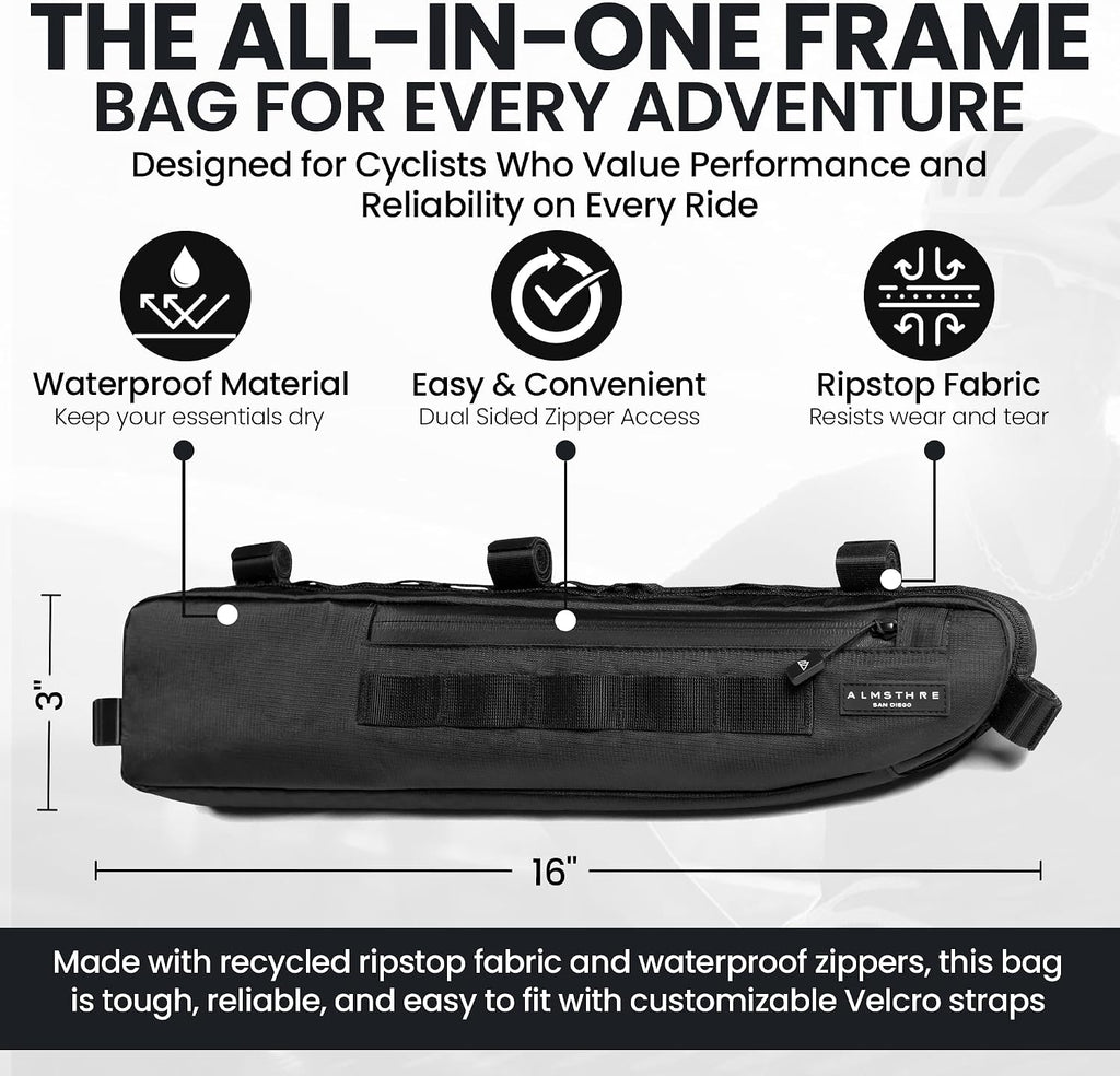 ALMSTHRE Bike Frame Bag | Weather-Resistant, Waterproof Zippers & Dual-Sided Access for Road, MTB, and Ebike Frames