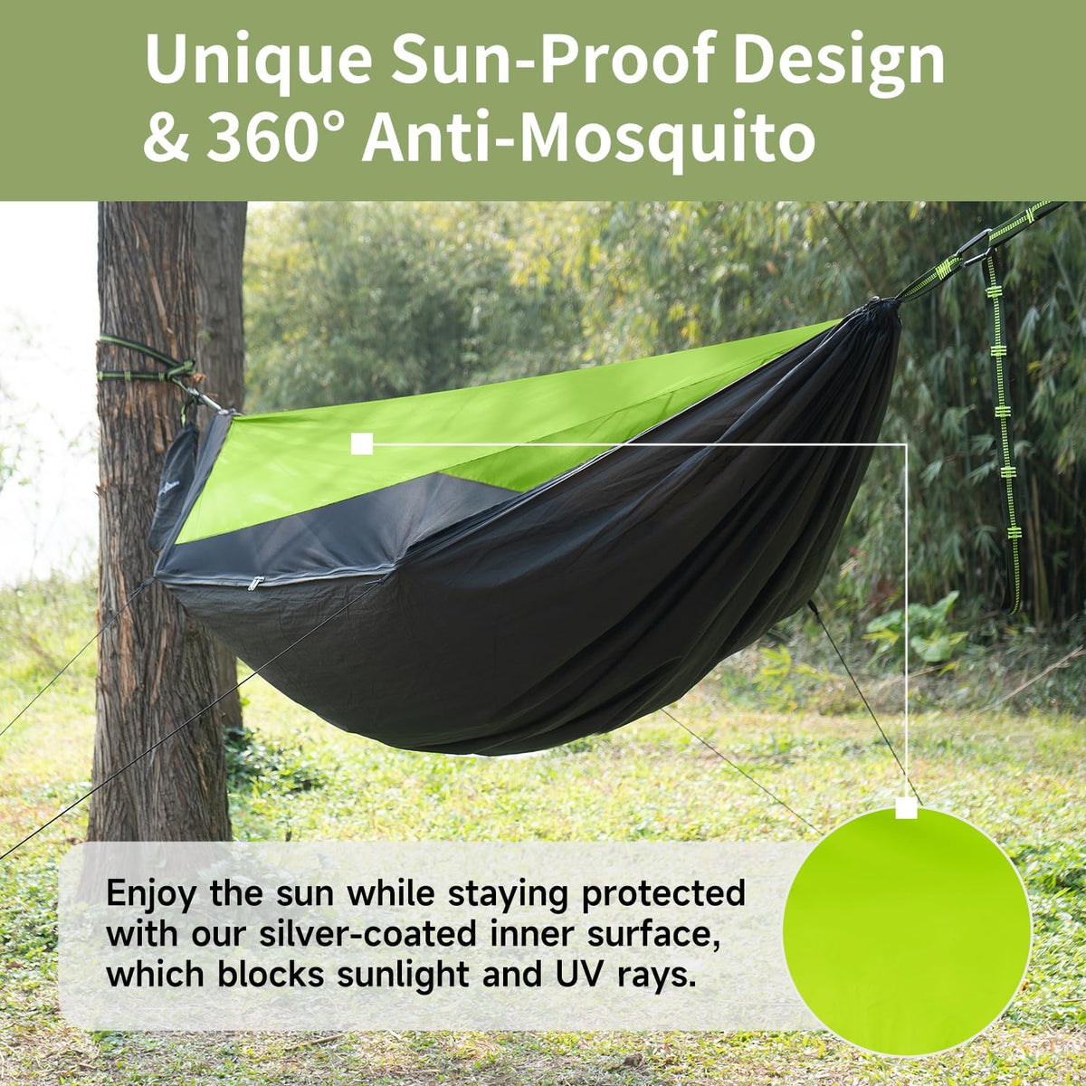 Camping Hammock with Mosquito Net, Sunshade and Ridge Rope, 2 Person