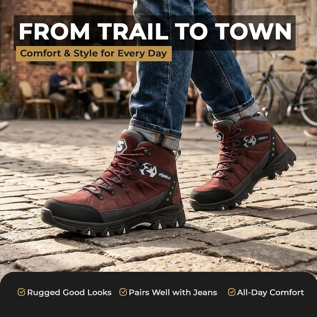 Foxelli Men’s Hiking Boots – Waterproof Breathable & Lightweight Suede Leather Hiking Boots for Men