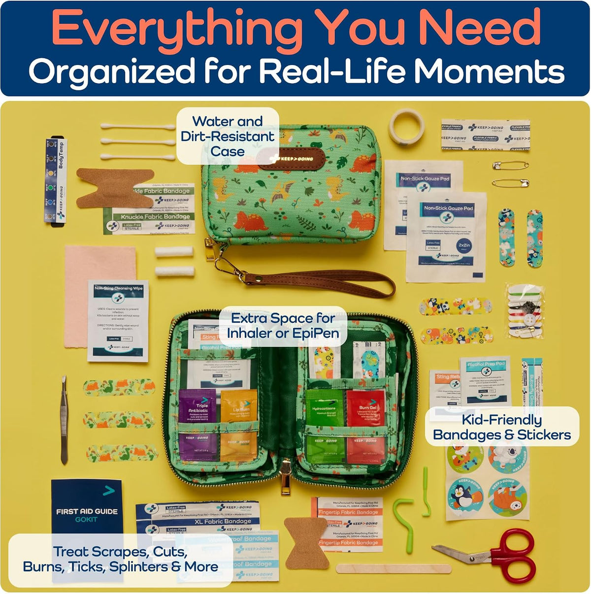 KeepGoing Travel First Aid Kit for Kids, 130 Pc. TSA-Approved Travel Size