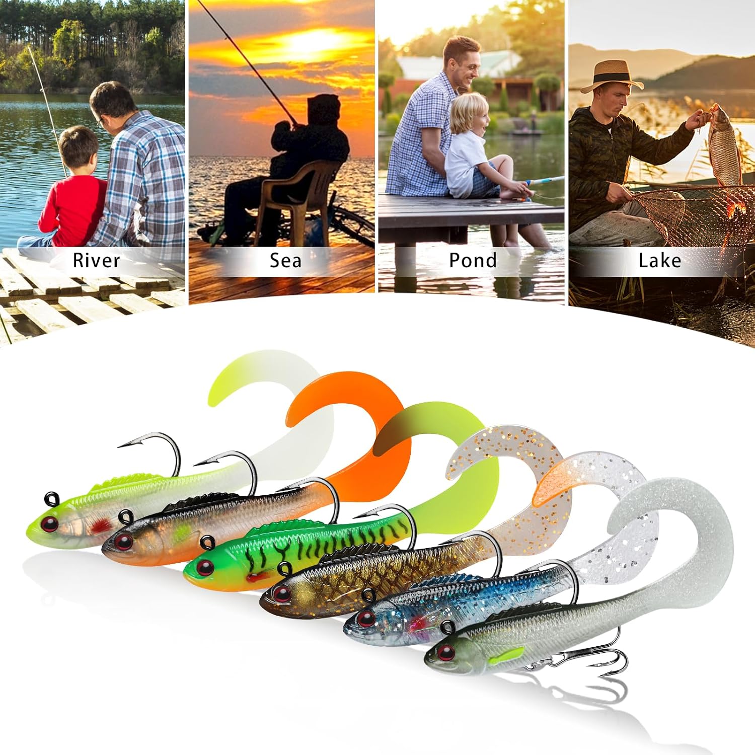 TRUSCEND Shadtale Easy Catch Soft Fishing Lures, Unique Vibration and Action for Various Rigs, Paddle Tail Swimbaits Trailer for Bass, Trout, Crappie, Walleye, Redfish, Saltwater & Freshwater Fishing