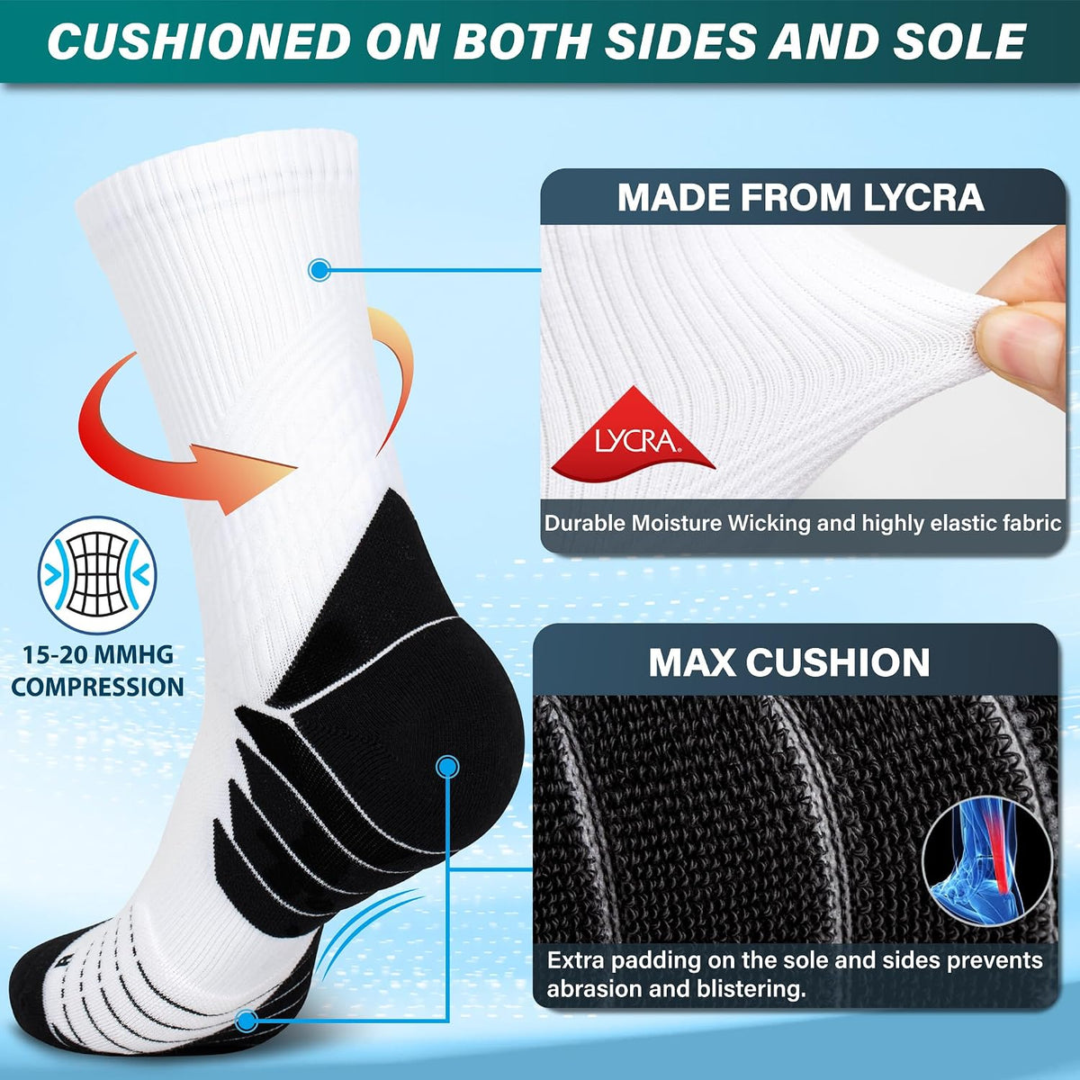 Hylaea Unisex Crew Socks for Running Athletic, Comperssion & No Blisters