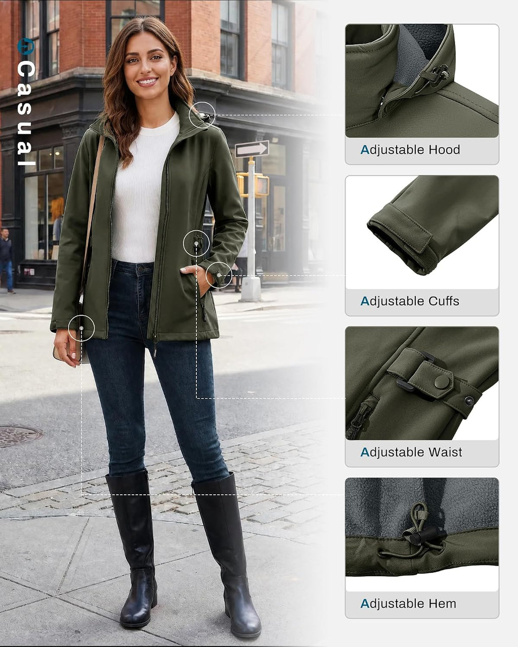 Outdoor Ventures Women's Fleece Lined Rain Jacket Waterproof Softshell Coat