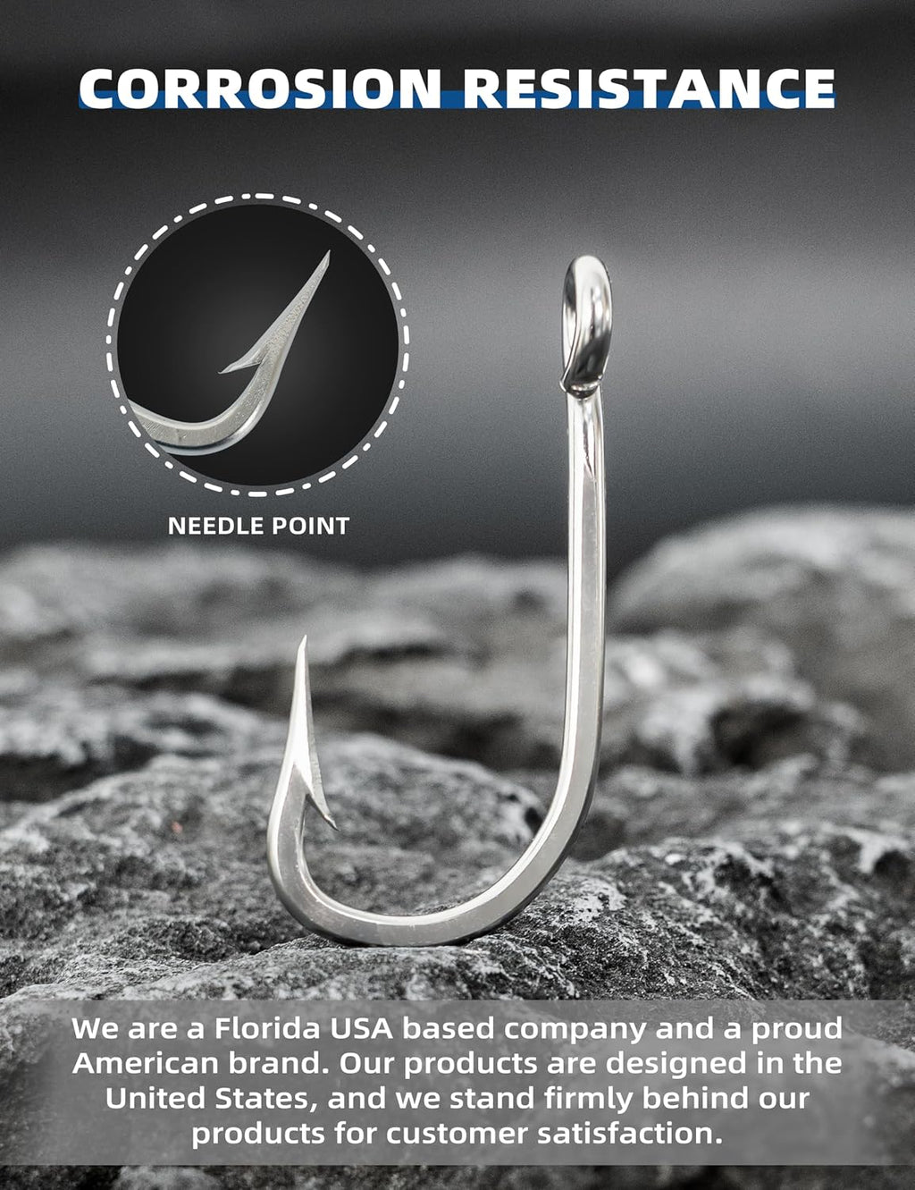 BLUEWING 5pcs/10pcs Stainless Steel Trolling Fishing Hooks Needle Point Extra Sharp Fish Hooks for Freshwater Saltwater Fishing