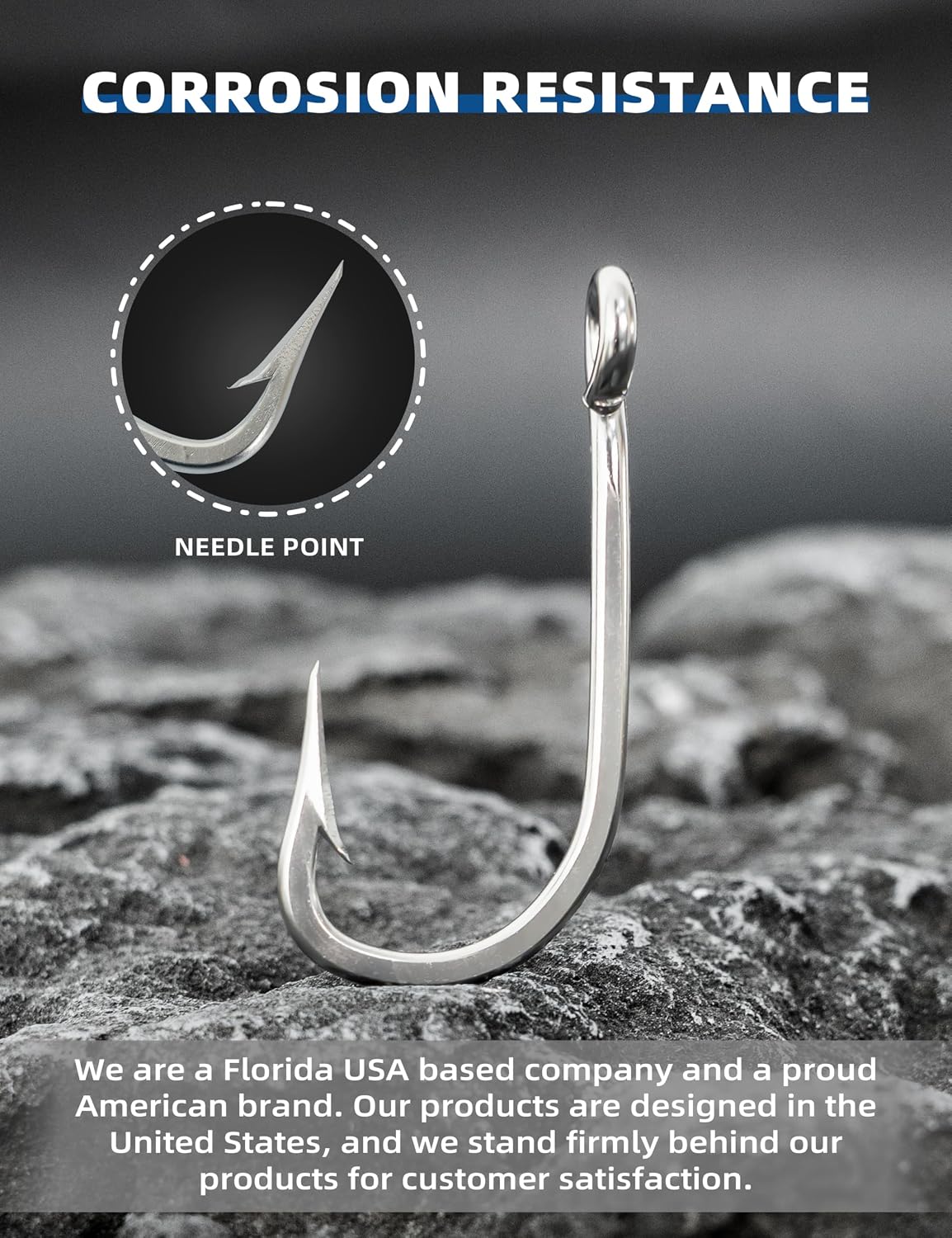 BLUEWING 5pcs/10pcs Stainless Steel Trolling Fishing Hooks Needle Point Extra Sharp Fish Hooks for Freshwater Saltwater Fishing