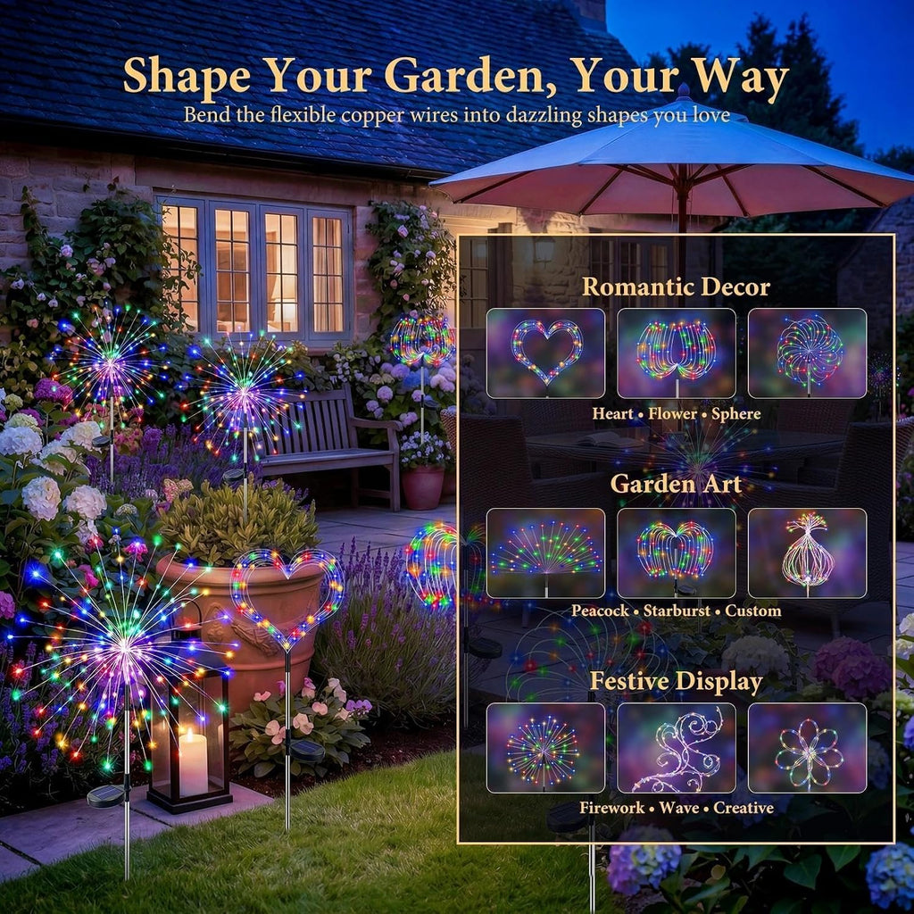 Solar Garden Lights Outdoor 4Pack,Multicolor Solar Firework Lights