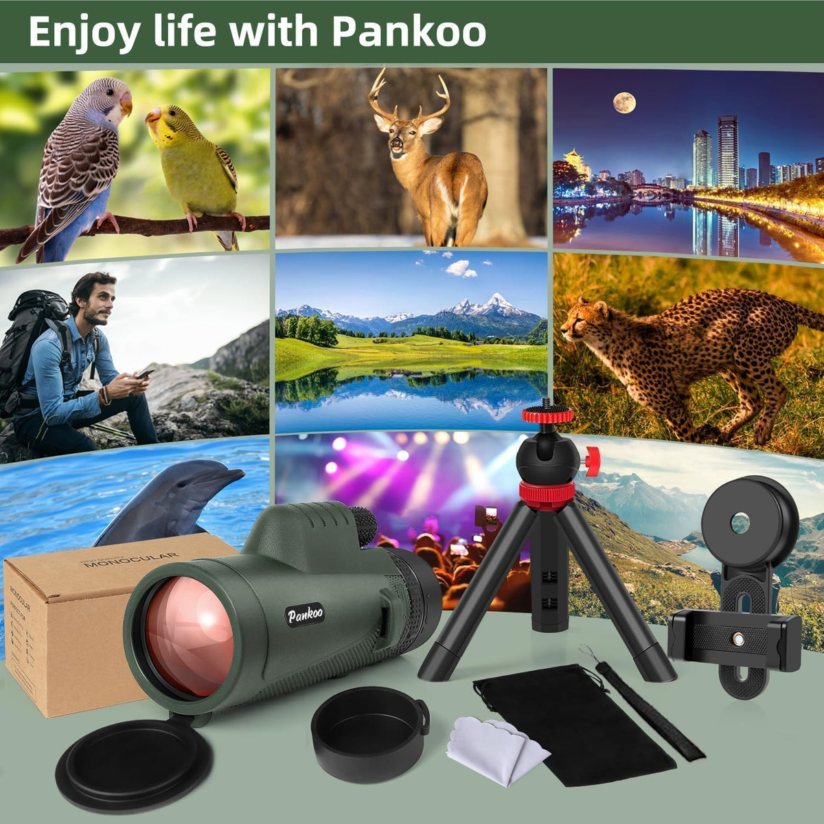Pankoo 40X60 Monocular Telescope with Smartphone Holder & Upgraded Tripod, 2024 BAK4 Prism FMC Monoculars for Adults, HD Monocular Scope for Bird Watching Hiking Concert Camping Travelling