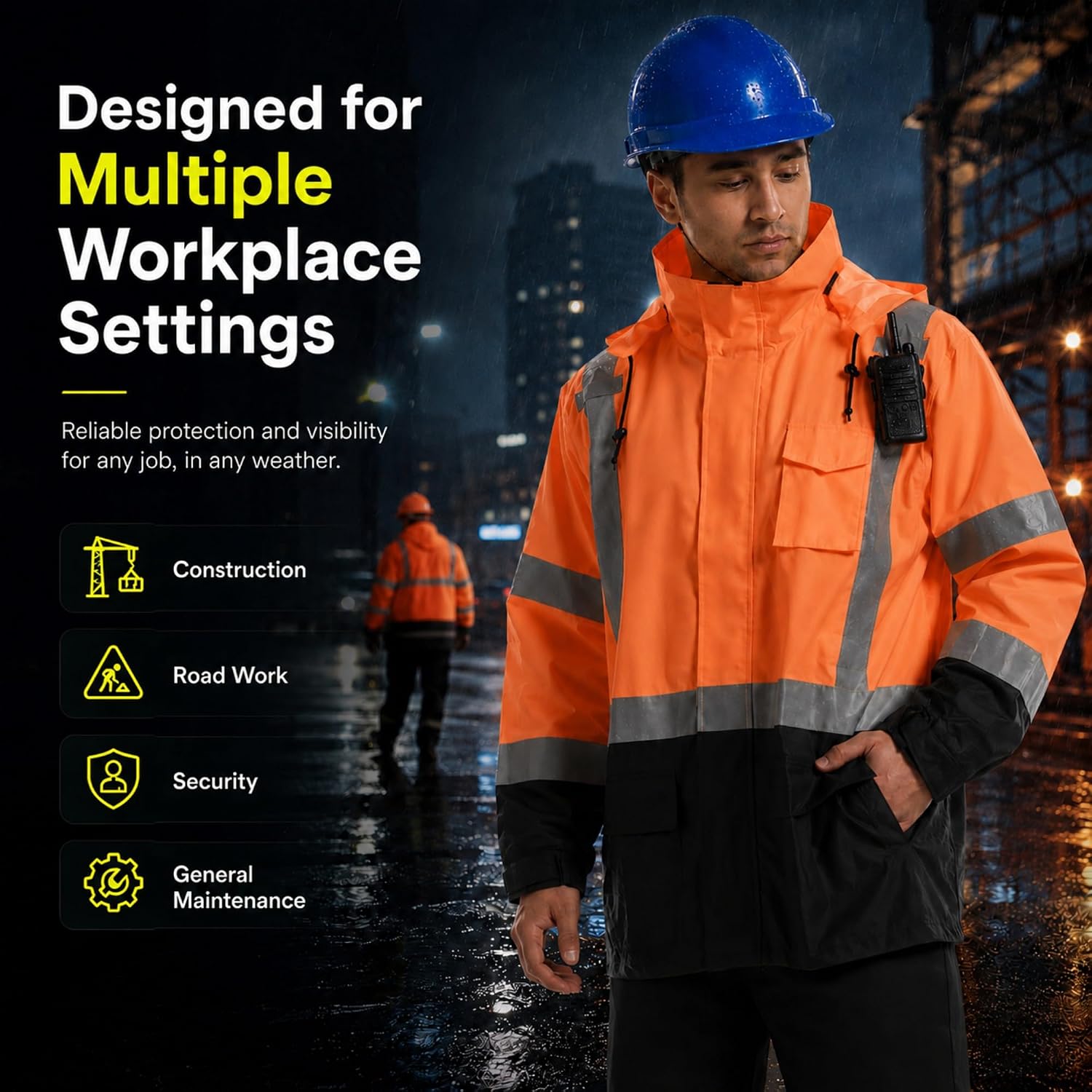 SKSAFETY Hi Vis Safety Rain Jacket for Men, Construction Work Rain Gear Heavy Duty Class 3 Rain Coat Waterproof Lightweight