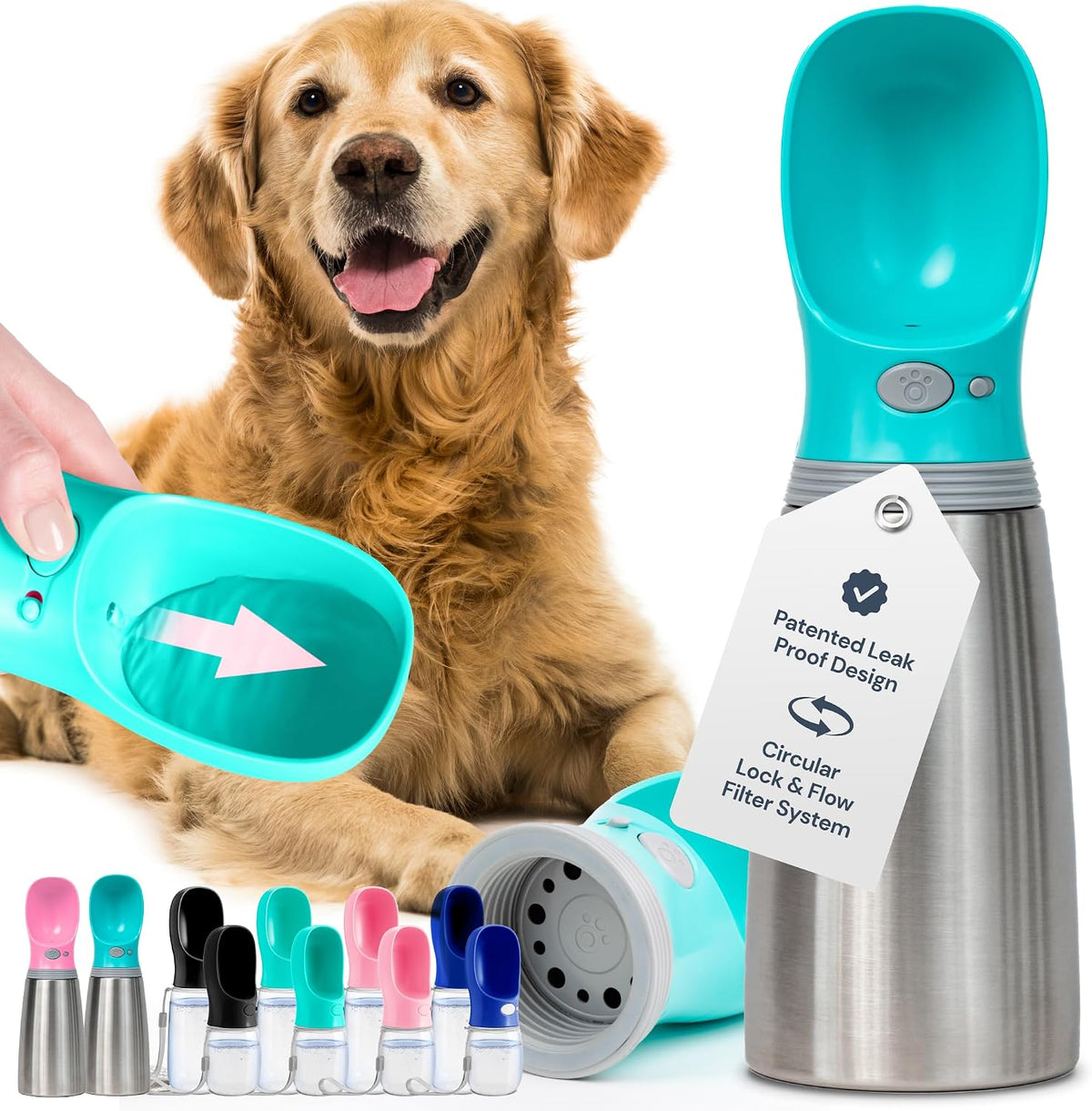 MalsiPree Insulated Dog Water Bottle - 24 oz Blue, Stainless Steel