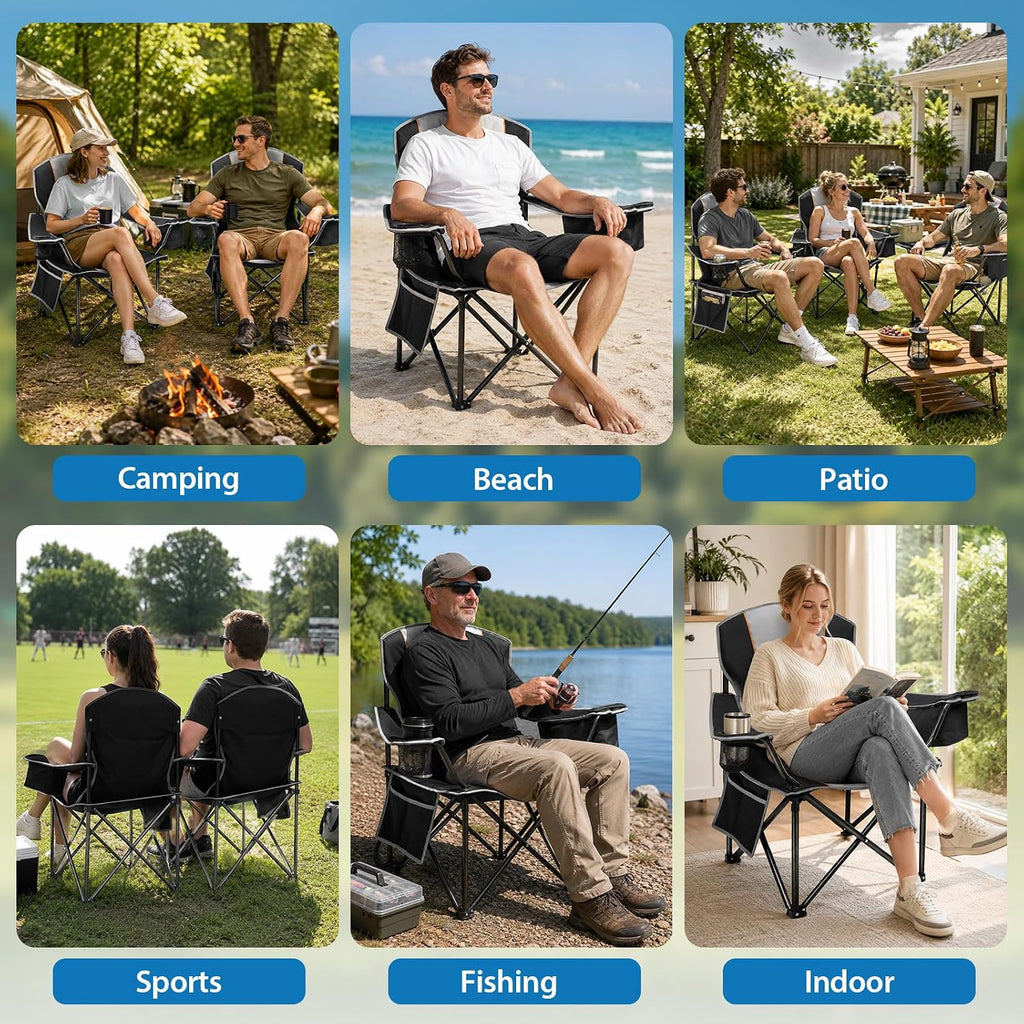 ZENPETIO Camping Chair Portable 500LBS Oversized Folding Chairs for Outside