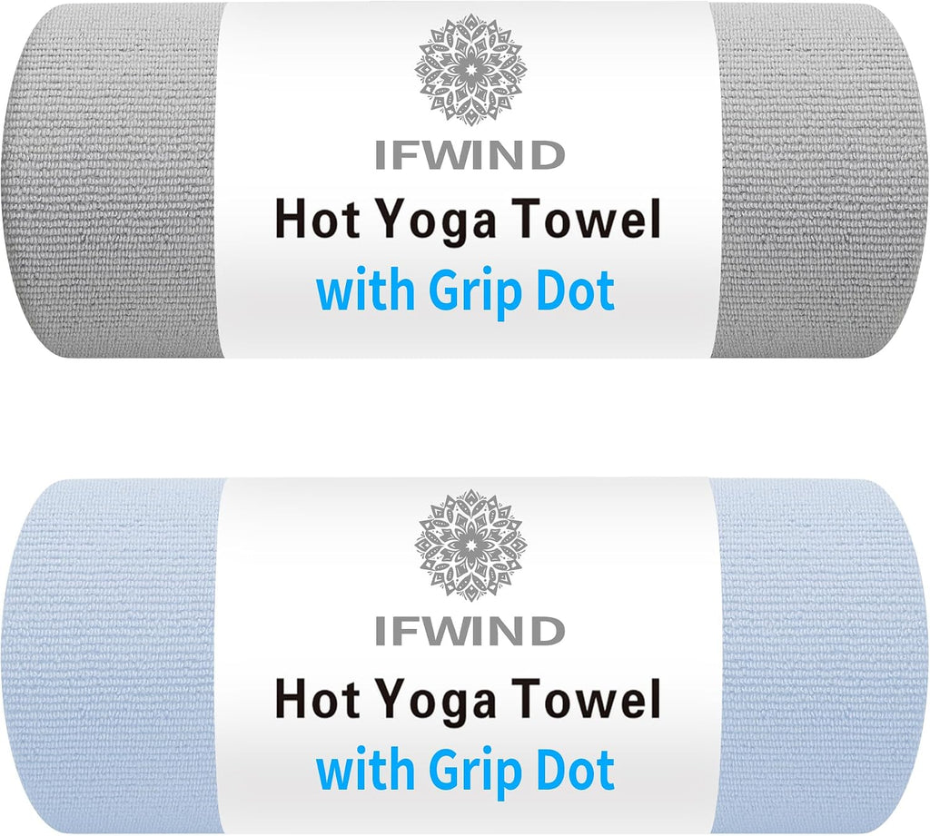 2 Pack Yoga Mat Towels with Grip Dot,Anti-Slip Hot Yoga Towel,Absorbent Microfiber Sweat Mat Cover Towel,Bikram Pilates Fitness