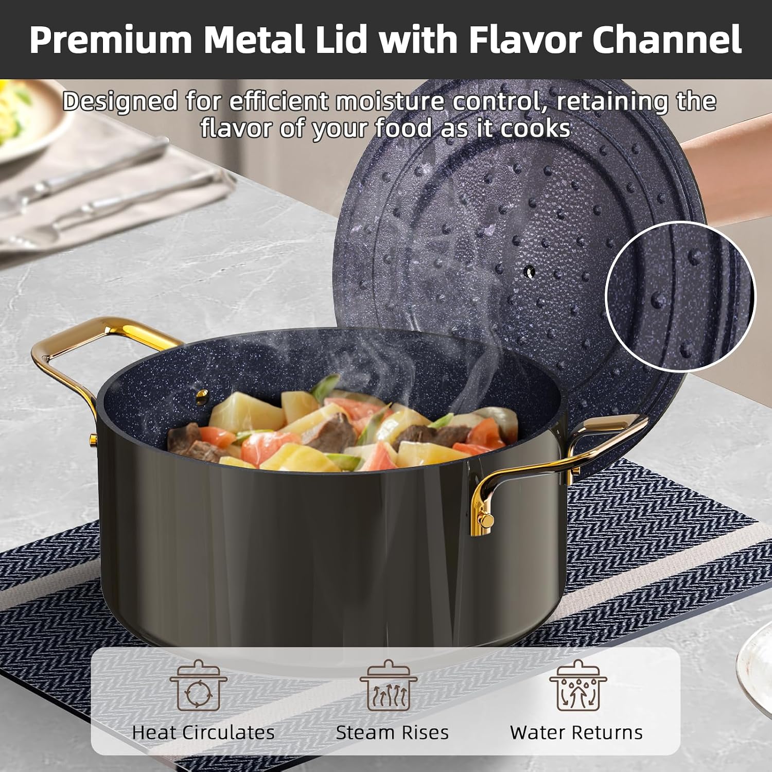 Nuwave Lux LE 13Pc Ceramic Cookware Set with Elegant Gold Handle, PFAS Free