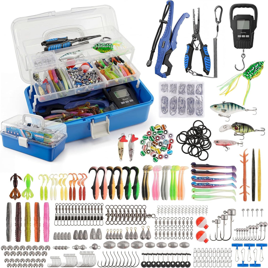 Fishing Lures Kit, 421PCS Tackle Box-(Blue)