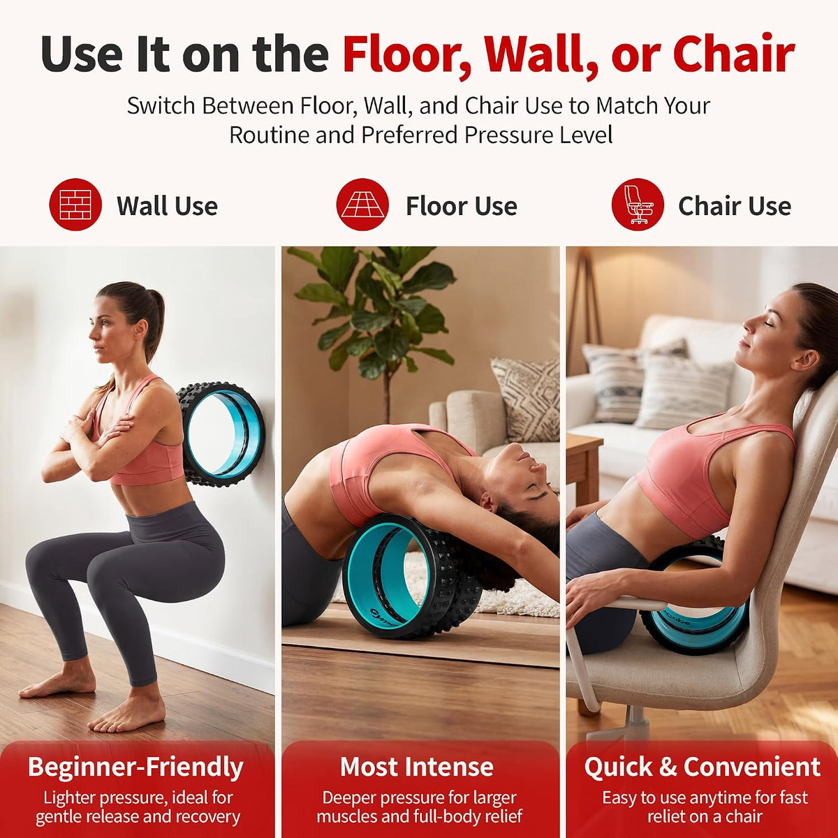 GymCope 10in Back Roller, Foam Roller for Exercise, Spine-Safe Groove