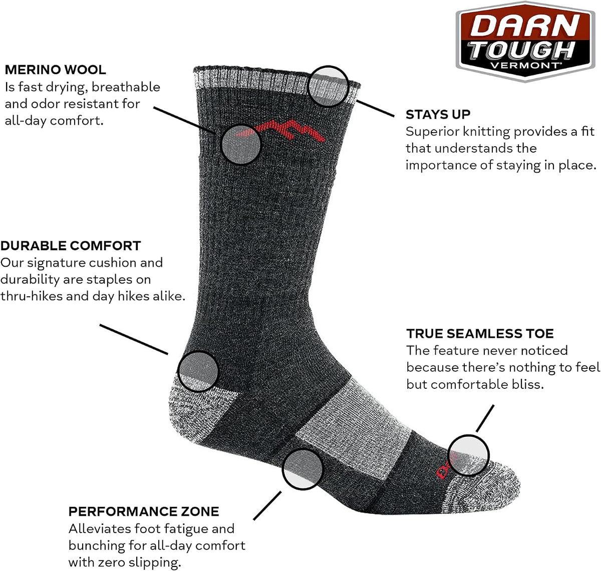Darn Tough Vermont Men's Hiker Boot Midweight Full Cushion Socks (1405)